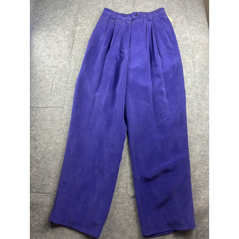 Vintage Courtenay Purple 100% Silk Pleated High Waist Trousers Pants NWT Size 10